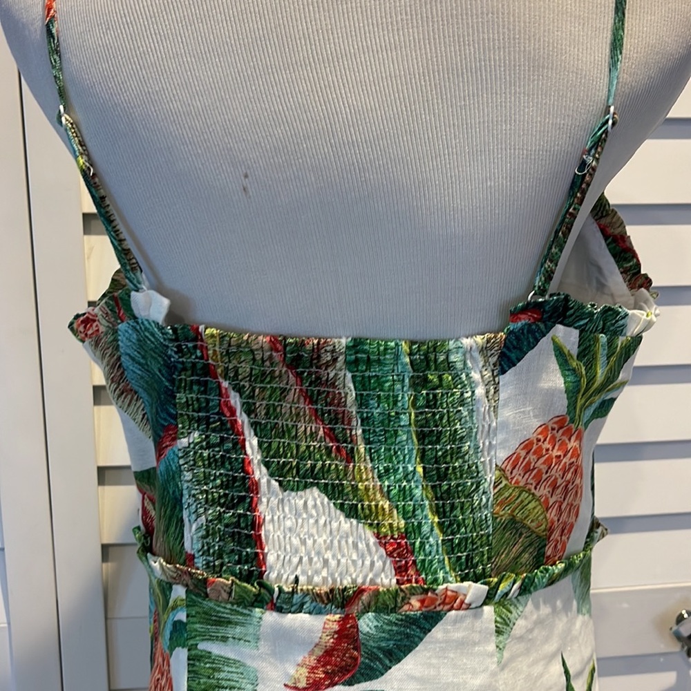 Farm Rio NWOT Forest Palm Linen Dress with adjustable Straps & Rushed back. - Picture 11 of 16